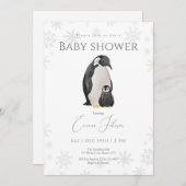 Winter Penguin Baby Shower Invitation | Snowflake  サンキューカード (正面/裏面)