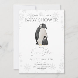 Winter Penguin Baby Shower Invitation | Snowflake  サンキューカード