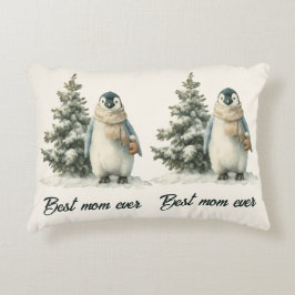 Winter Penguin “Best Mom Ever” Design アクセントクッション