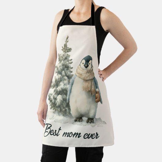 Winter Penguin “Best Mom Ever” Design エプロン (インサイチュ)