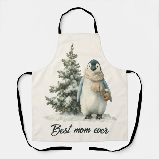 Winter Penguin “Best Mom Ever” Design エプロン (正面)