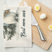 Winter Penguin “Best Mom Ever” Design キッチンタオル (四つ折り)