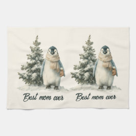 Winter Penguin “Best Mom Ever” Design キッチンタオル