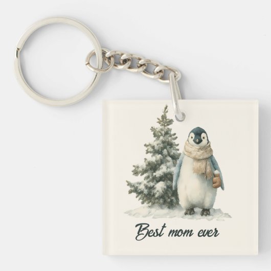 Winter Penguin “Best Mom Ever” Design キーホルダー (正面)