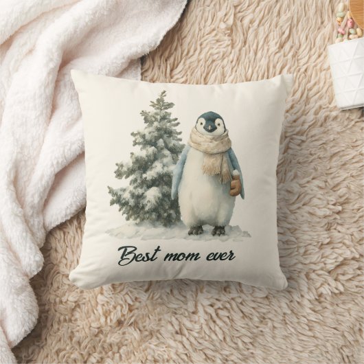 Winter Penguin “Best Mom Ever” Design クッション (ブランケット)