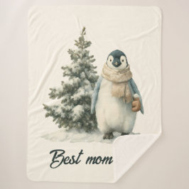 Winter Penguin “Best Mom Ever” Design シェルパブランケット