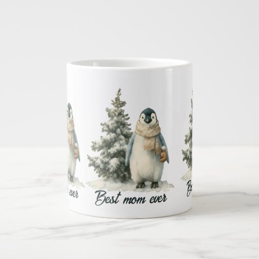 Winter Penguin “Best Mom Ever” Design ジャンボコーヒーマグカップ (正面)