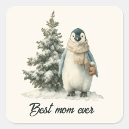 Winter Penguin “Best Mom Ever” Design スクエアシール