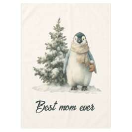 Winter Penguin “Best Mom Ever” Design テーブルクロス