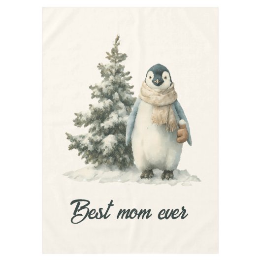 Winter Penguin “Best Mom Ever” Design テーブルクロス (正面)