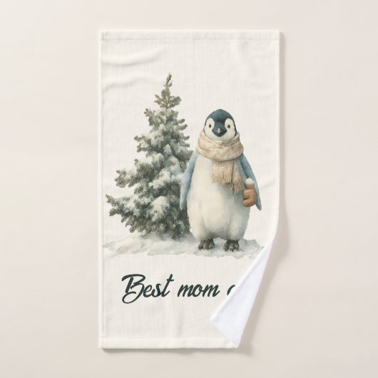 Winter Penguin “Best Mom Ever” Design バスタオルセット (ハンドタオル)