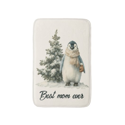 Winter Penguin “Best Mom Ever” Design バスマット (正面縦)
