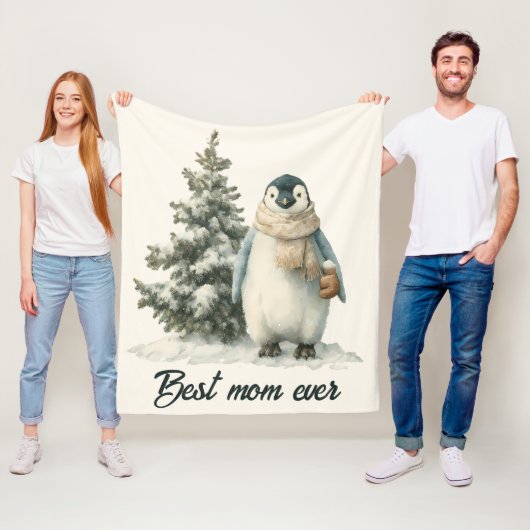 Winter Penguin “Best Mom Ever” Design フリースブランケット (インサイチュ)