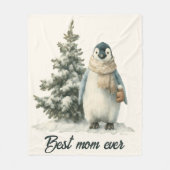 Winter Penguin “Best Mom Ever” Design フリースブランケット (正面)