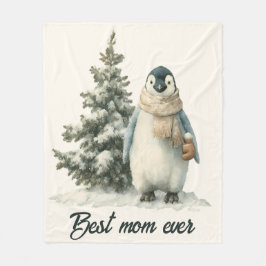 Winter Penguin “Best Mom Ever” Design フリースブランケット