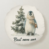 Winter Penguin “Best Mom Ever” Design ラウンドクッション (裏面)