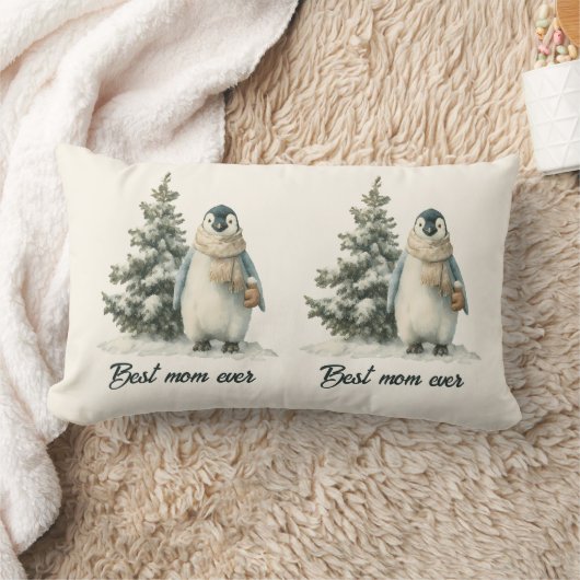 Winter Penguin “Best Mom Ever” Design ランバークッション (ブランケット)