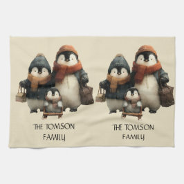 Winter Penguin Family Personalized Design キッチンタオル