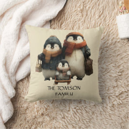 Winter Penguin Family Personalized Design クッション