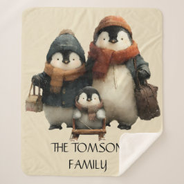 Winter Penguin Family Personalized Design シェルパブランケット