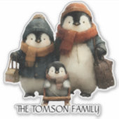 Winter Penguin Family Personalized Design シール (正面)