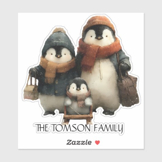 Winter Penguin Family Personalized Design シール (シート)