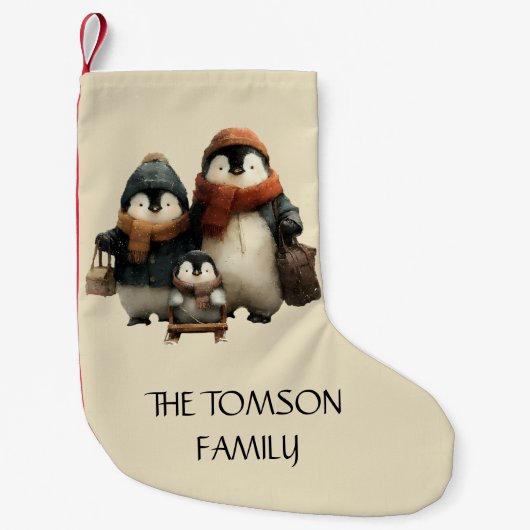 Winter Penguin Family Personalized Design スモールクリスマスストッキング (正面)