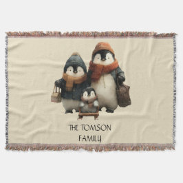 Winter Penguin Family Personalized Design スローブランケット