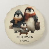 Winter Penguin Family Personalized Design ラウンドクッション (裏面)