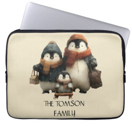 Winter Penguin Family Personalized Design ラップトップスリーブ