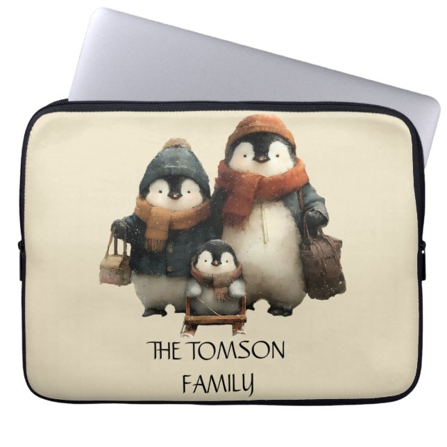Winter Penguin Family Personalized Design ラップトップスリーブ (正面)
