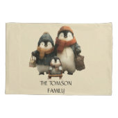 Winter Penguin Family Personalized Design 枕カバー (裏面)