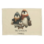 Winter Penguin Family Personalized Design 枕カバー (正面)