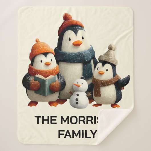Winter Penguin Family with Snowman シェルパブランケット (正面)