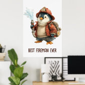 Winter Penguin Firefighter Ping Pong Paddle ポスター (ホームオフィス)