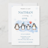 Winter Penguin First Birthday Invitation 招待状 (正面)