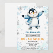Winter penguin ice skate theme invite 招待状 (正面/裏面)