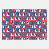 Winter Penguin Pattern Blue Wrapping Paper  ラッピングペーパーシート (正面3)