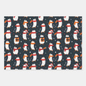 Winter Penguin Pattern Blue Wrapping Paper  ラッピングペーパーシート (正面2)