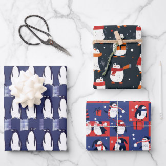 Winter Penguin Pattern Blue Wrapping Paper  ラッピングペーパーシート
