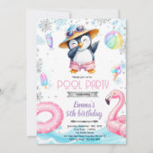 Winter penguin pool theme invitation 招待状 (正面)