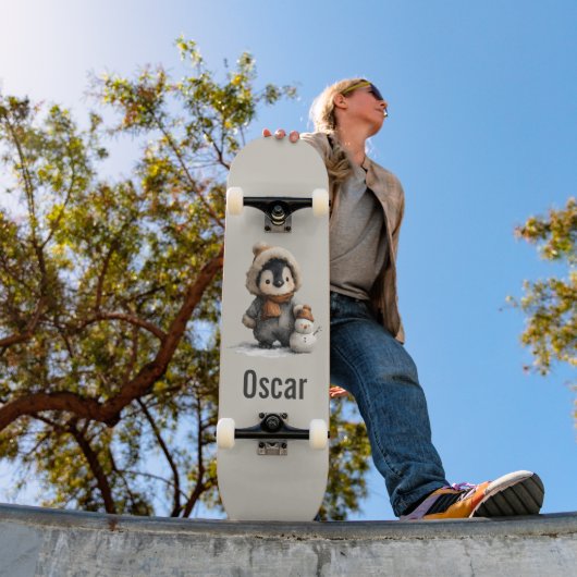 Winter Penguin with Snowman Design スケートボード (室外1)