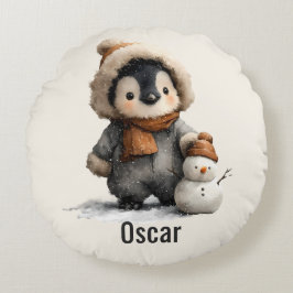 Winter Penguin with Snowman Design ラウンドクッション