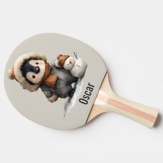 Winter Penguin with Snowman Design 卓球ラケット (横)