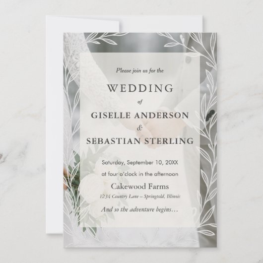 Winter Photoエレガントフローラスクリプ結婚ト 招待状 (正面)