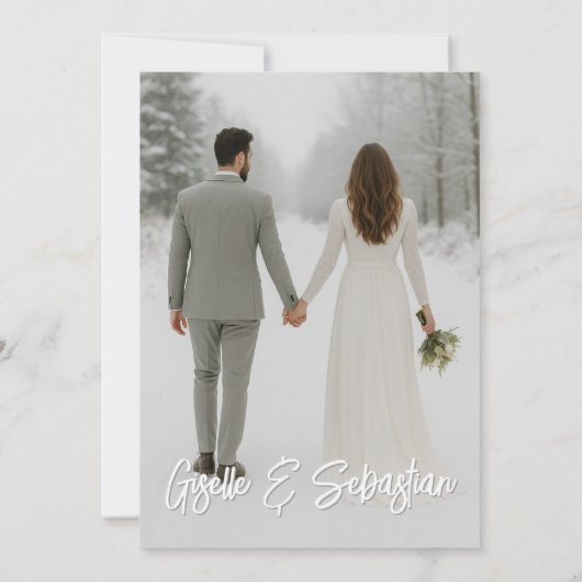 Winter Photoエレガントフローラスクリプ結婚ト 招待状 (裏面)