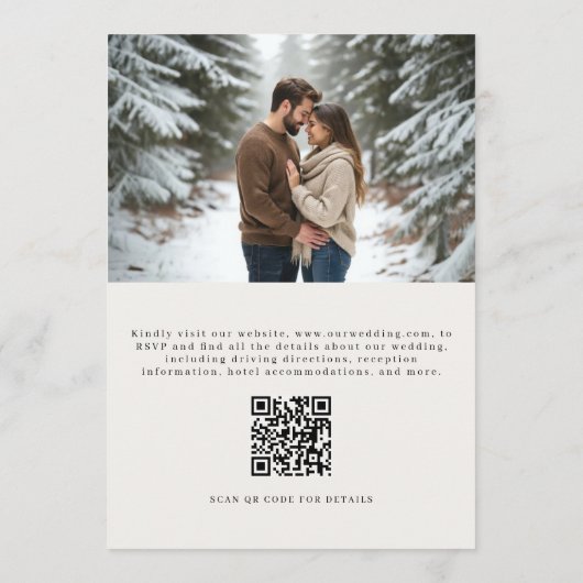 Winter Photo QR Code Elegant Evergreen Wedding 招待状 (裏面)