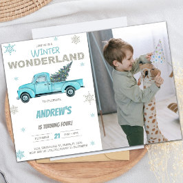 Winter Photo Wonderland Truck Birthday Invitations 招待状
