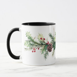 Winter Pine Berry Personalized Name Holiday マグカップ