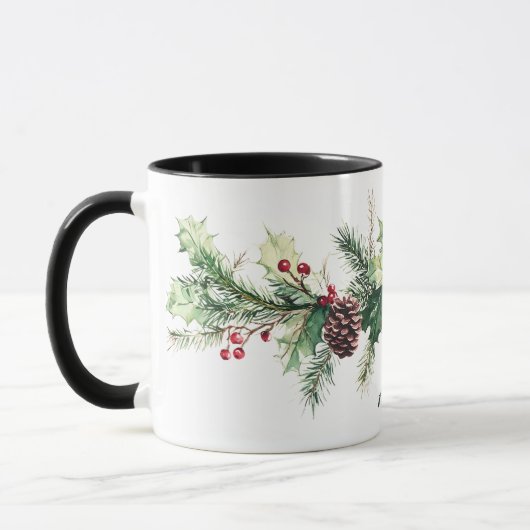 Winter Pine Berry Personalized Name Holiday マグカップ (左)